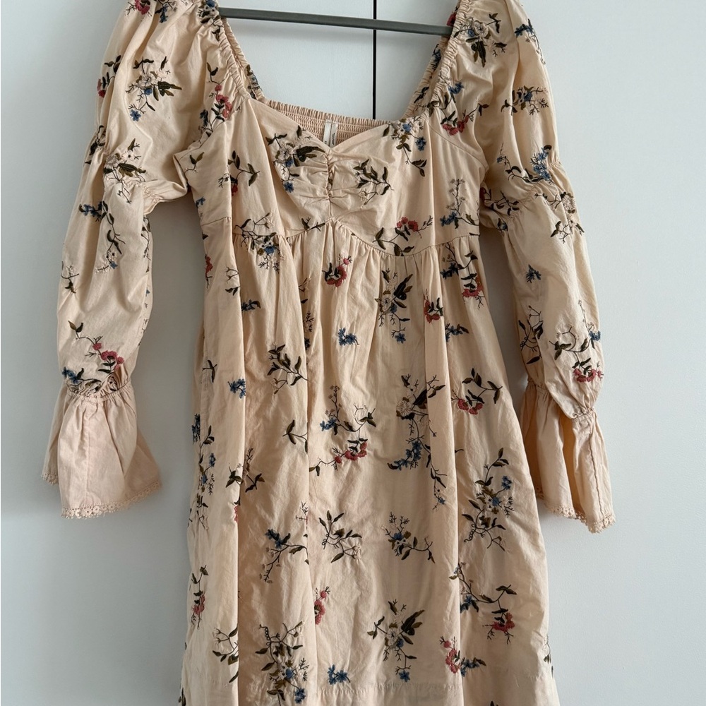 Anthropologie Beige Floral Long Sleeve Dress